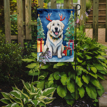 Load image into Gallery viewer, Great Pyrenees Christmas Garden Flag – Dog in Reindeer Antlers with Tree &amp; Gifts
