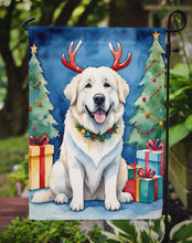 Load image into Gallery viewer, Great Pyrenees Christmas Garden Flag – Dog in Reindeer Antlers with Tree &amp; Gifts