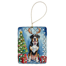 Load image into Gallery viewer, Greater Swiss Mountain Dog Christmas Reindeer Porcelain Ornament