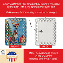 Load image into Gallery viewer, Brindle Greyhound Christmas Reindeer Porcelain Ornament