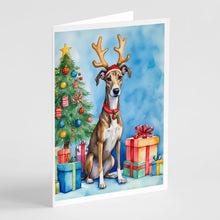 Load image into Gallery viewer, Brindle Greyhound Christmas Reindeer Greeting Cards - Blank Note Cards – 8-Pack of Artist-Designed Cards with Envelopes