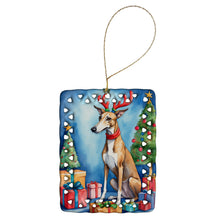 Load image into Gallery viewer, Greyhound Christmas Reindeer Porcelain Ornament