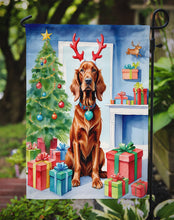 Load image into Gallery viewer, Irish Setter Christmas Garden Flag – Dog in Reindeer Antlers with Tree &amp; Gifts