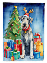 Load image into Gallery viewer, Irish Wolfhound Christmas Garden Flag – Dog in Reindeer Antlers with Tree &amp; Gifts