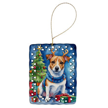 Load image into Gallery viewer, Jack Russell Terrier Christmas Reindeer Porcelain Ornament