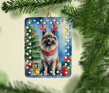 Load image into Gallery viewer, Keeshond Christmas Reindeer Porcelain Ornament