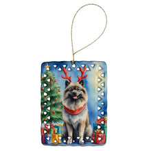 Load image into Gallery viewer, Keeshond Christmas Reindeer Porcelain Ornament