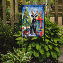 Load image into Gallery viewer, Kerry Blue Terrier Christmas Garden Flag – Dog in Reindeer Antlers with Tree &amp; Gifts