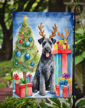 Load image into Gallery viewer, Kerry Blue Terrier Christmas Garden Flag – Dog in Reindeer Antlers with Tree &amp; Gifts