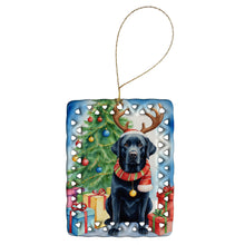 Load image into Gallery viewer, Black Labrador Retriever Christmas Reindeer Porcelain Ornament