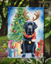 Load image into Gallery viewer, Black Labrador Retriever Christmas Garden Flag – Dog in Reindeer Antlers with Tree &amp; Gifts