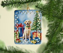 Load image into Gallery viewer, Yellow Labrador Retriever Christmas Reindeer Porcelain Ornament