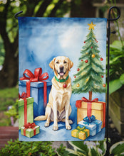 Load image into Gallery viewer, Yellow Labrador Retriever Christmas Garden Flag – Dog in Reindeer Antlers with Tree &amp; Gifts