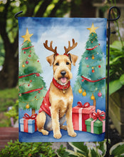 Load image into Gallery viewer, Lakeland Terrier Christmas Garden Flag – Dog in Reindeer Antlers with Tree &amp; Gifts