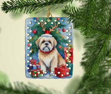 Load image into Gallery viewer, Lhasa Apso Christmas Reindeer Porcelain Ornament