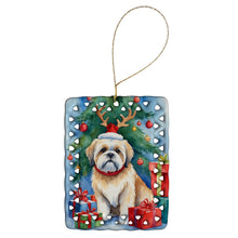 Load image into Gallery viewer, Lhasa Apso Christmas Reindeer Porcelain Ornament