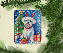 Load image into Gallery viewer, Maltese Christmas Reindeer Porcelain Ornament