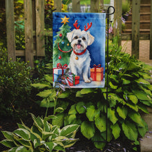 Load image into Gallery viewer, Maltese Christmas Garden Flag – Dog in Reindeer Antlers with Tree &amp; Gifts