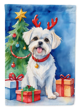 Load image into Gallery viewer, Maltese Christmas Garden Flag – Dog in Reindeer Antlers with Tree &amp; Gifts
