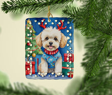 Load image into Gallery viewer, Maltipoo Christmas Reindeer Porcelain Ornament