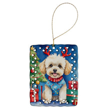 Load image into Gallery viewer, Maltipoo Christmas Reindeer Porcelain Ornament
