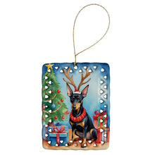 Load image into Gallery viewer, Manchester Terrier Christmas Reindeer Porcelain Ornament