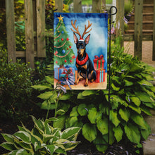 Load image into Gallery viewer, Manchester Terrier Christmas Garden Flag – Dog in Reindeer Antlers with Tree &amp; Gifts