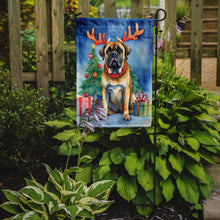 Load image into Gallery viewer, Mastiff Christmas Garden Flag – Dog in Reindeer Antlers with Tree &amp; Gifts