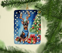 Load image into Gallery viewer, Miniature Pinscher Christmas Reindeer Porcelain Ornament