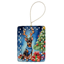 Load image into Gallery viewer, Miniature Pinscher Christmas Reindeer Porcelain Ornament