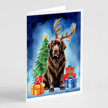 Load image into Gallery viewer, Chocolate Newfoundland Christmas Reindeer Greeting Cards - Blank Note Cards – 8-Pack of Artist-Designed Cards with Envelopes