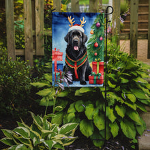 Load image into Gallery viewer, Newfoundland Christmas Garden Flag – Dog in Reindeer Antlers with Tree &amp; Gifts