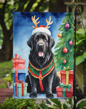 Load image into Gallery viewer, Newfoundland Christmas Garden Flag – Dog in Reindeer Antlers with Tree &amp; Gifts