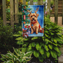 Load image into Gallery viewer, Norfolk Terrier Christmas Garden Flag – Dog in Reindeer Antlers with Tree &amp; Gifts