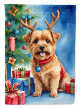 Load image into Gallery viewer, Norfolk Terrier Christmas Garden Flag – Dog in Reindeer Antlers with Tree &amp; Gifts