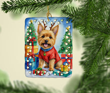 Load image into Gallery viewer, Norwich Terrier Christmas Reindeer Porcelain Ornament