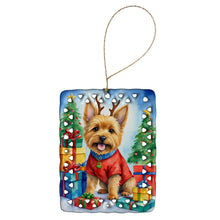 Load image into Gallery viewer, Norwich Terrier Christmas Reindeer Porcelain Ornament