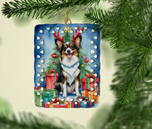 Load image into Gallery viewer, Papillon Christmas Reindeer Porcelain Ornament