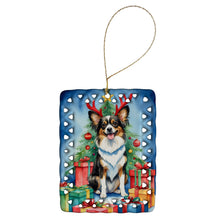 Load image into Gallery viewer, Papillon Christmas Reindeer Porcelain Ornament