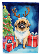Load image into Gallery viewer, Pekingese Christmas Reindeer House Flag