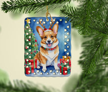 Load image into Gallery viewer, Corgi Christmas Reindeer Porcelain Ornament