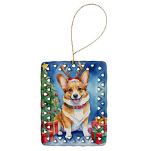 Load image into Gallery viewer, Corgi Christmas Reindeer Porcelain Ornament