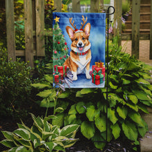 Load image into Gallery viewer, Corgi Christmas Garden Flag – Dog in Reindeer Antlers with Tree &amp; Gifts