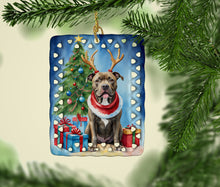 Load image into Gallery viewer, Pit Bull Terrier Christmas Reindeer Porcelain Ornament