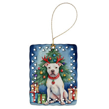 Load image into Gallery viewer, Pit Bull Terrier Christmas Reindeer Porcelain Ornament