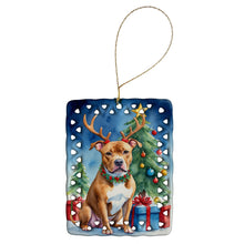 Load image into Gallery viewer, Pit Bull Terrier Christmas Reindeer Porcelain Ornament