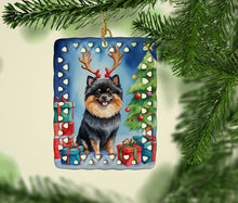 Load image into Gallery viewer, Pomeranian Christmas Reindeer Porcelain Ornament