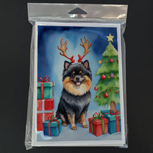 Load image into Gallery viewer, Pomeranian Christmas Reindeer Greeting Cards - Blank Note Cards – 8-Pack of Artist-Designed Cards with Envelopes