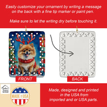 Load image into Gallery viewer, Pomeranian Christmas Reindeer Porcelain Ornament