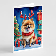 Load image into Gallery viewer, Pomeranian Christmas Reindeer Greeting Cards - Blank Note Cards – 8-Pack of Artist-Designed Cards with Envelopes